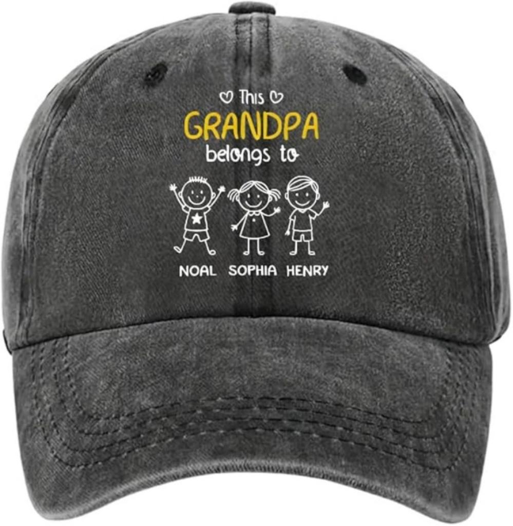 Personalized Vintage Washed Denim Cap for Grandpa, Dad – Custom Baseball Hat for Men, Father's Day Birthday Gift for Daddy, Papa