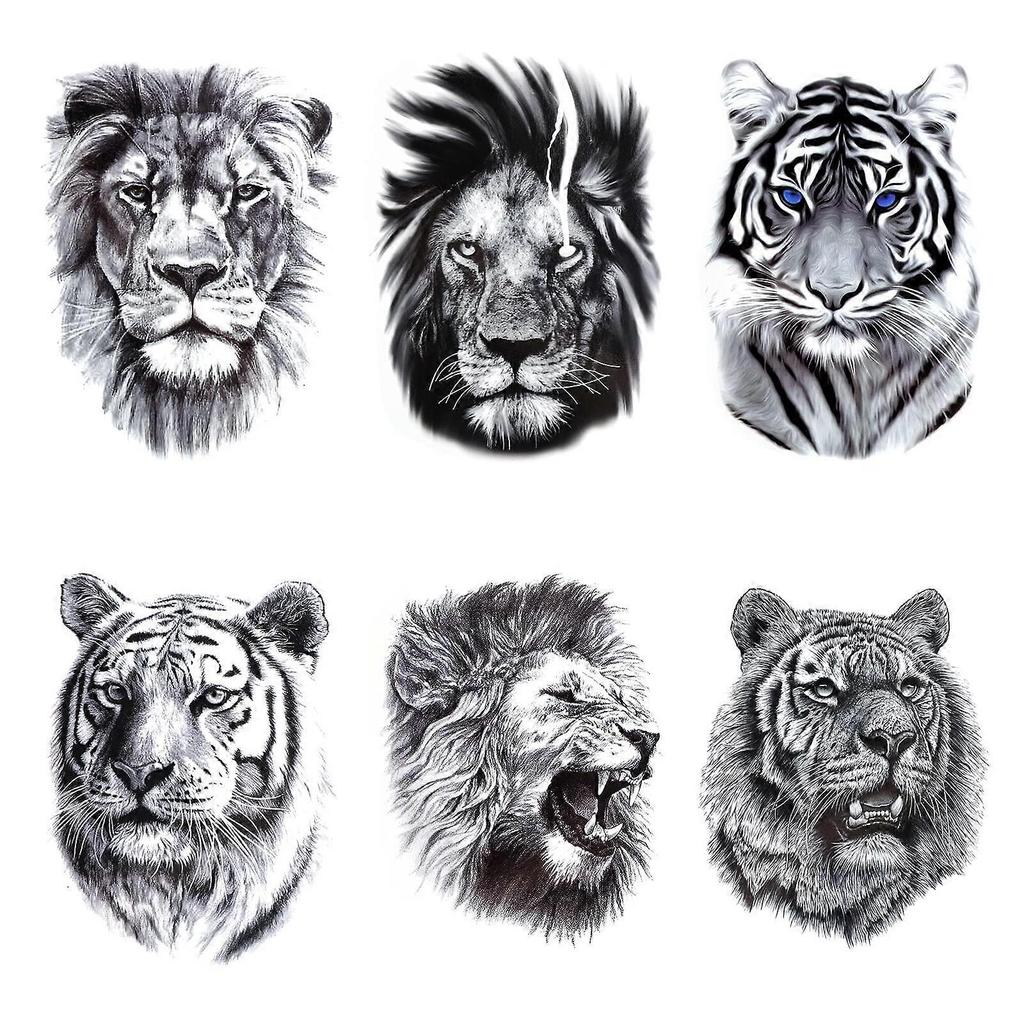 3D Realistische Tiger Löwe Temporäre Tattoos 6 Blätter Wasserdicht Unterarm Transfer Fake Tattoo Aufkleber Körperkunst Großes Tattoo