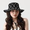 Black Dot Bucket Hats Women Versatile Sweet Lace-up Fisherman's Hat Summer Big Brim Sun Protection UV Protection Sun Hat