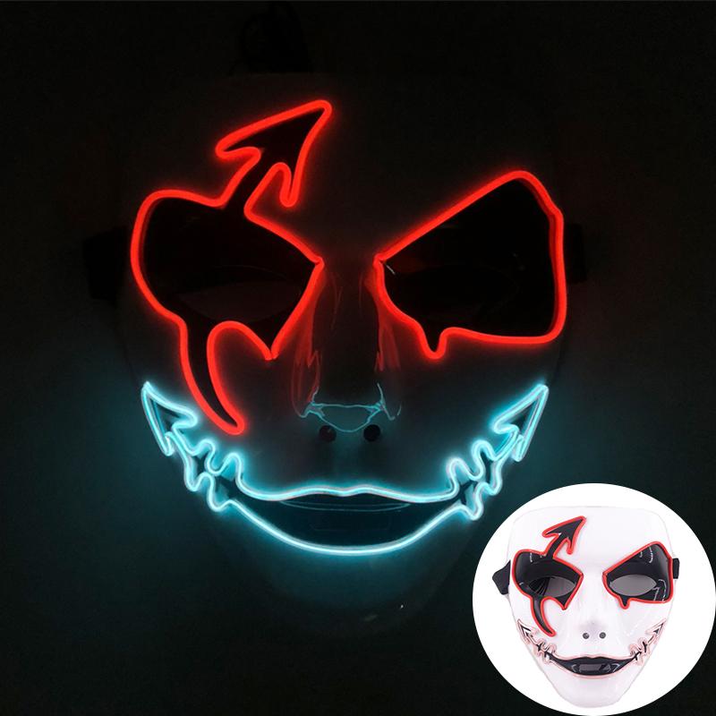 LED Ręcznie malowana Maska Halloween Karnawał Bal maskowy Cosplay Horror Akcesorium Męska Maska Dziwna Maska na twarz Świecąca Maska Disfraz