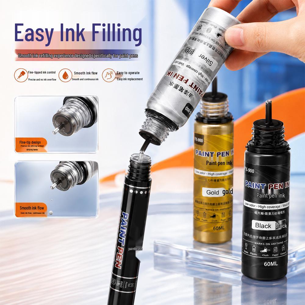 Large Capacity White Paint Pen Ink Refill, Water Additive, Gold/Silver, 60ml