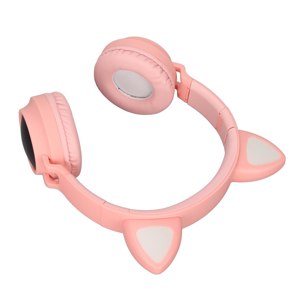 Cat Ear Gaming Headphones Deep Bass LED Light Foldable Cute Cat Ear Headset with Soft Earmuffs