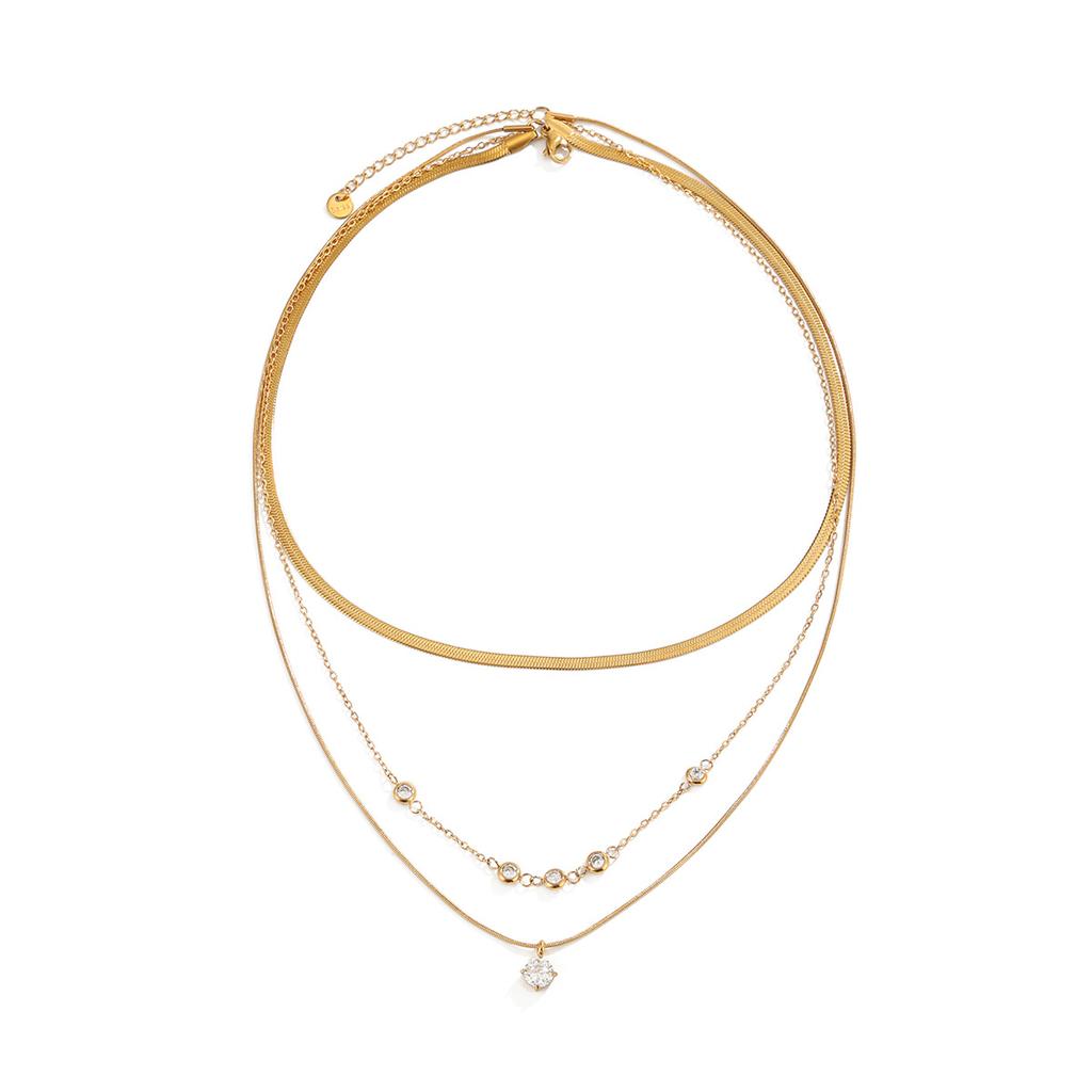 European and American Versatile Multi-layer Stainless Steel Snake Bone Chain Item Jewelry Ins Zircon Splicing Flash Diamond Collarbone Necklace