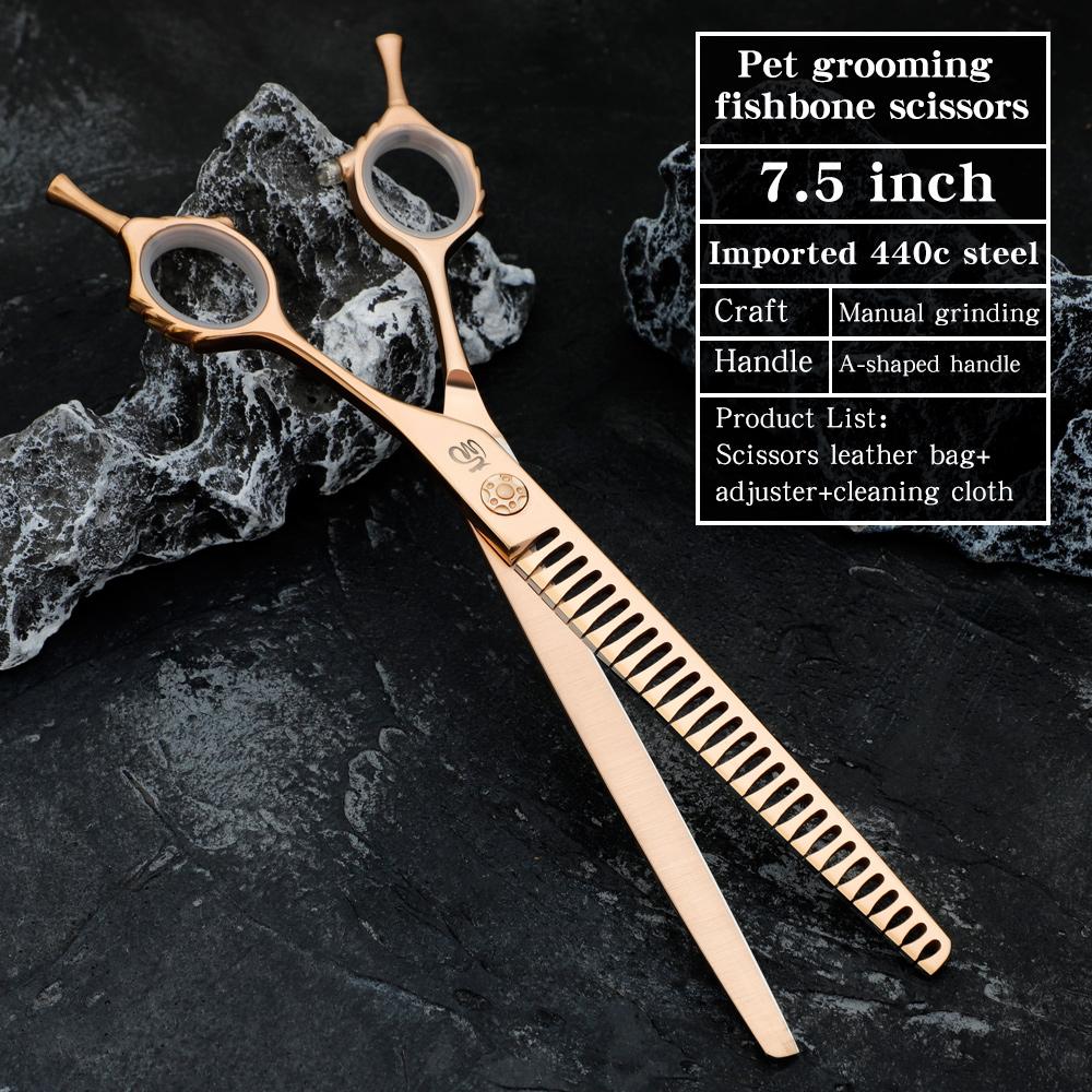 Professional 7.5 Inch Curved Thinning Dog Grooming Shears Fish Bone Scissors High Quality JP 440C for Dog Face And Body Cutting