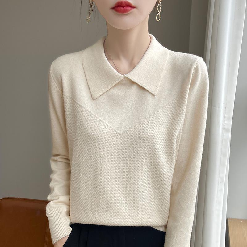 2024 Autumn Women's Korean Style Lapel Knit Sweater - Versatile Slim Fit