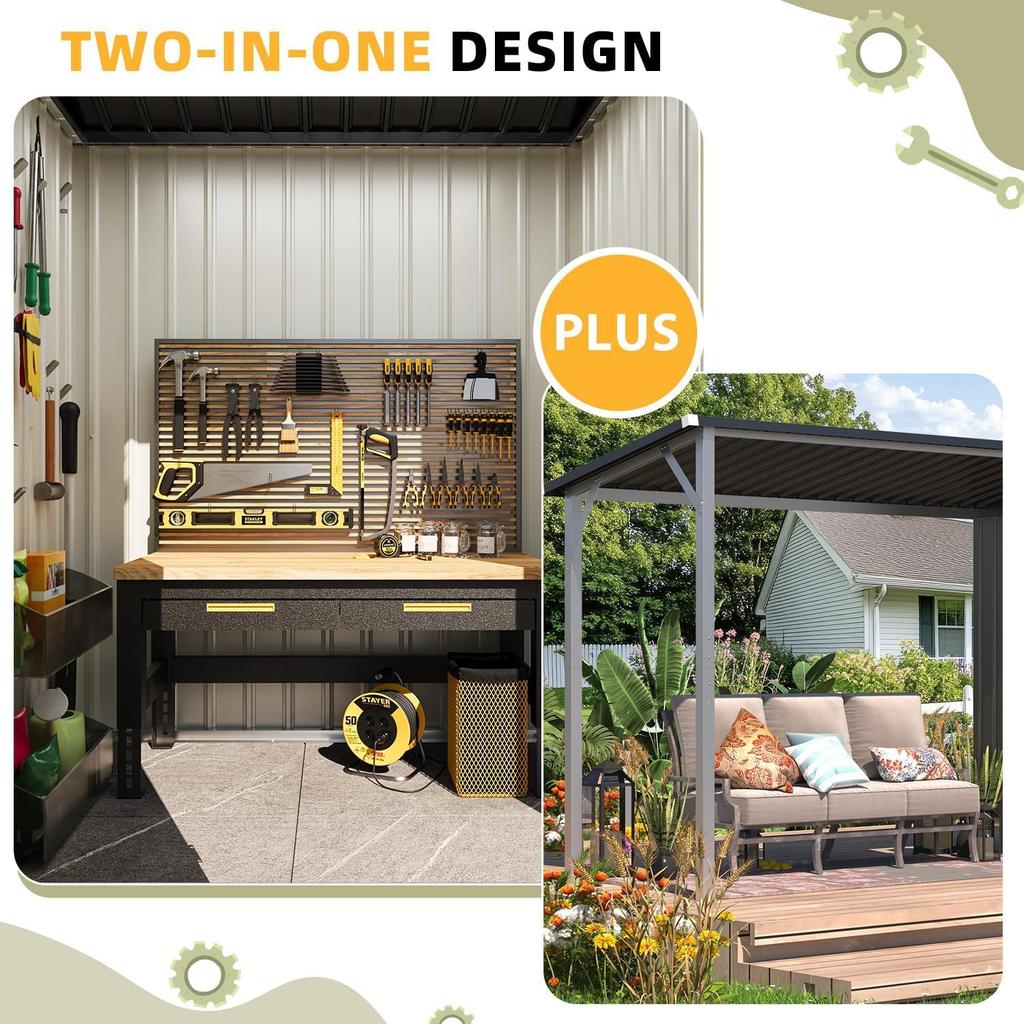 YODOLLA 14x4FT Metal Shed & Garden Storage Shed, Hardtop Pergola Gazebo