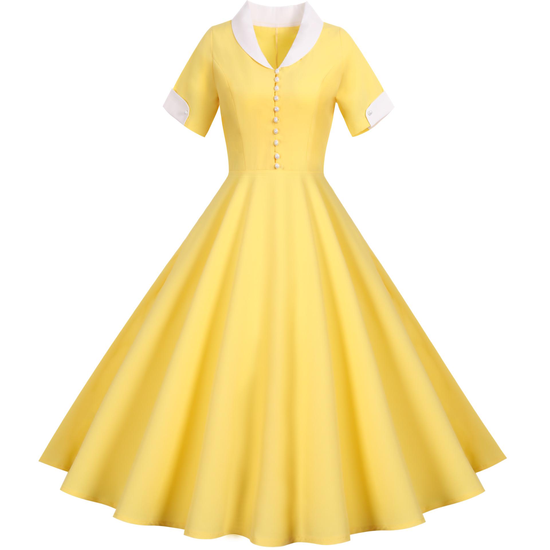 European and American Summer Short Sleeve Lapel Casual Dress M