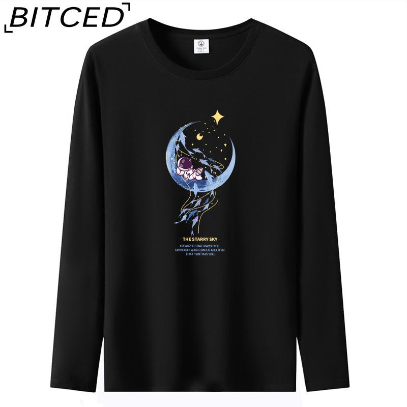 BITCED Мужская футболка с длинными рукавами, облегающая, весна-осень, универсальная рубашка с круглым вырезом