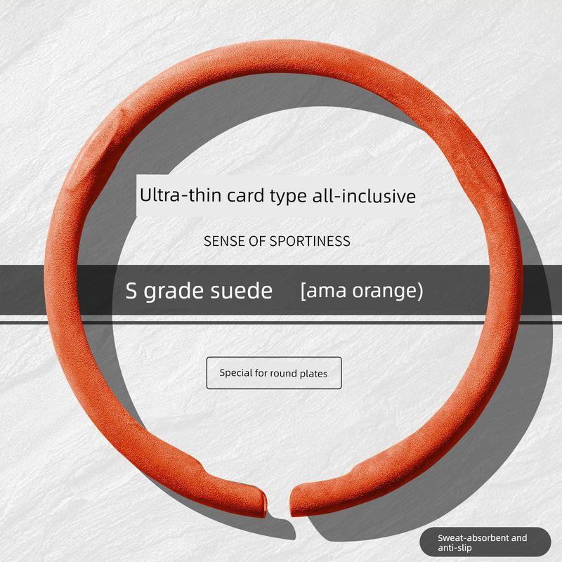 

Suede Car Steering Wheel Cover, Universal for All Seasons, Ultra-Thin Handlebar Cover, Summer Protective Cover, Non-Slip, Full-Cover, Card-Style Selected S-Grade Suede [Emma Orange-Round Plate]