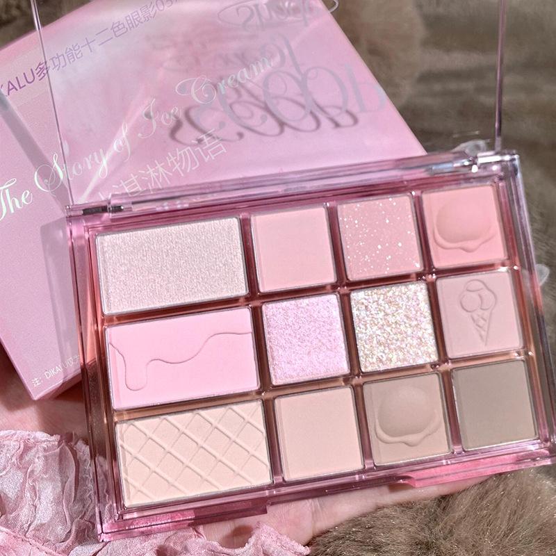 DIKALU 12-Color All-in-One Eyeshadow, Blush, Highlight & Contour Palette - Shimmer & Matte