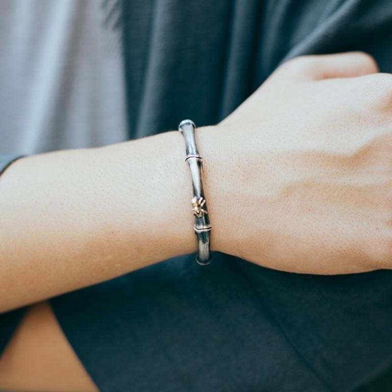 Buyee 925er Sterlingsilber Großer Herrenarmreif Kreis Elegantes Bambusgelenk Goldener Spinnennetz-Armreif für Frau Mann Mode Feiner Schmuck
