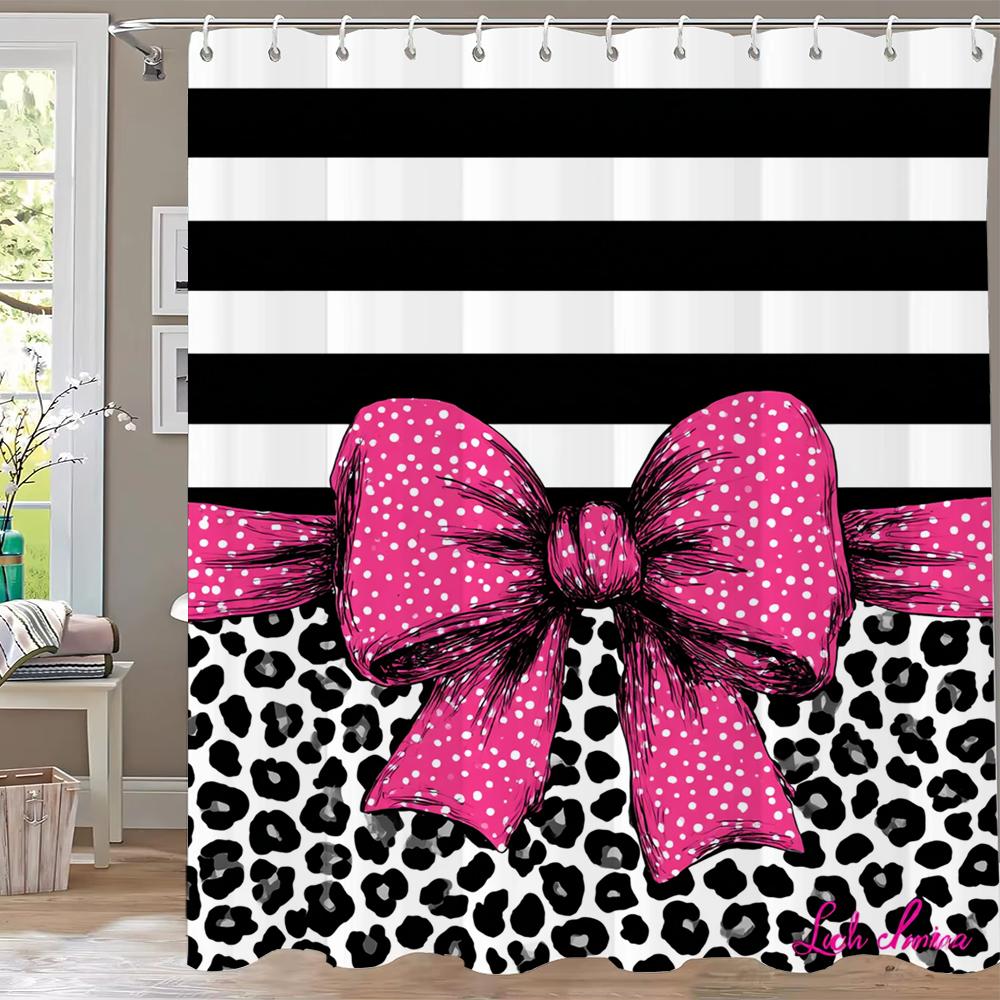 Modern Love Pink Bow Printed Shower Curtain Partition Privacy Hanging Home Decoration Curtain With Hooks Machine Washable