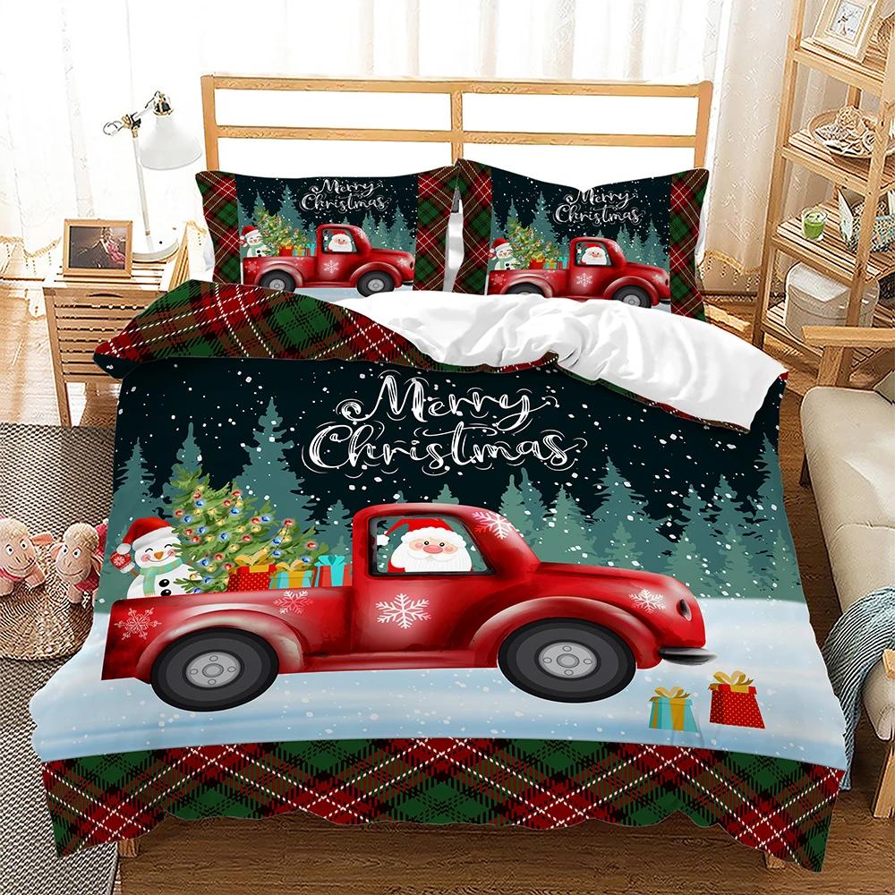 Christmas Duvet Cover Cartoon Merry Chirstmas Double Christmas Element Theme Celebrate Christmas for Friend Holiday Gifts Queen