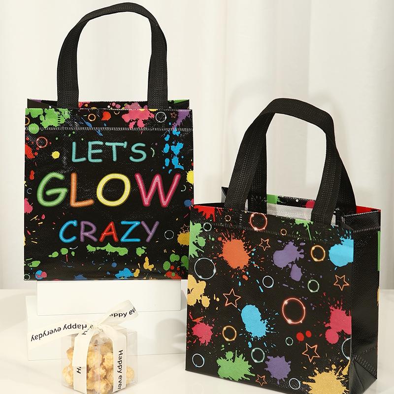 4pcs Glow Party Favor Bags Neon Glow Party Supplies No Woven Neon Birthday Party Gift Bags Goody Candy Bags Party Decoration