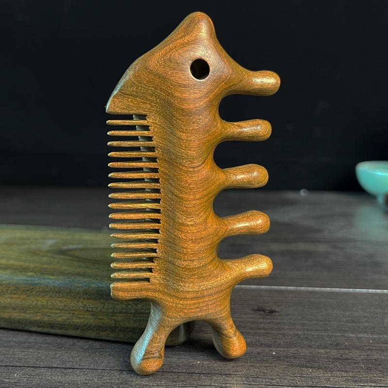 Multifunctional Golden Sandalwood Kunpeng Massage Comb for Scalp, Neck, Acupoints, and Hair. Perfect for Home Use.