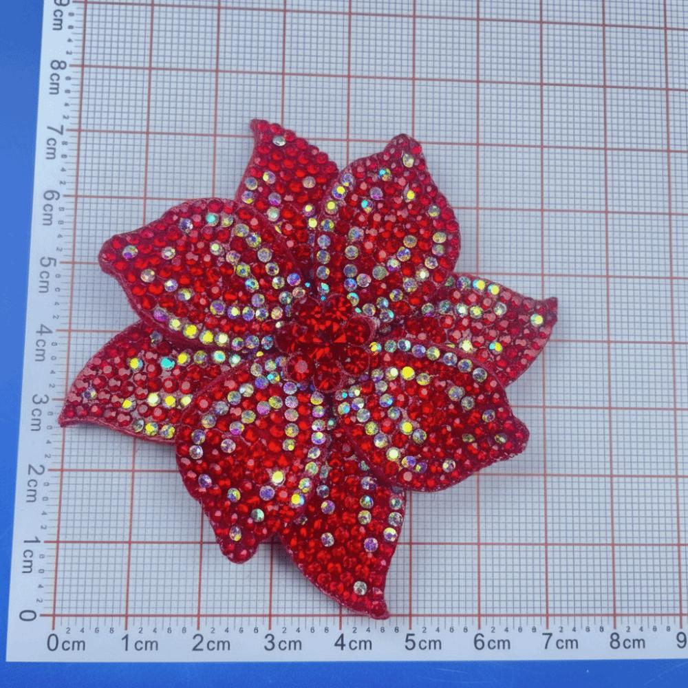 

Three-dimensional Rhinestone Flower Patches Sparkling Embellishment Sew-On Applique DIY Craft Sewing Supplies красный