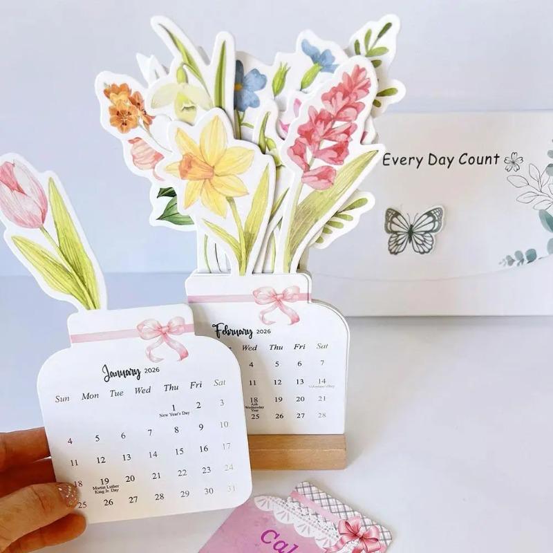 Bloomy Flowers Desk Calendar Exquisite Mini Calendar Standing Desk Calendar Monthly Planner For Home Office Tabledesk Decor