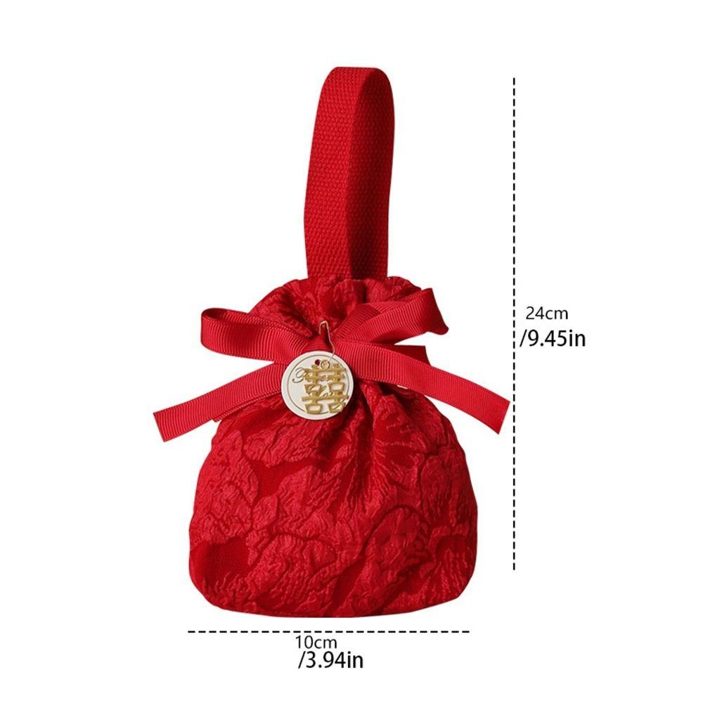 Korean Style New Year Drawstring Bag Bowknot Red Handbag Wedding Candy Bag  Wedding