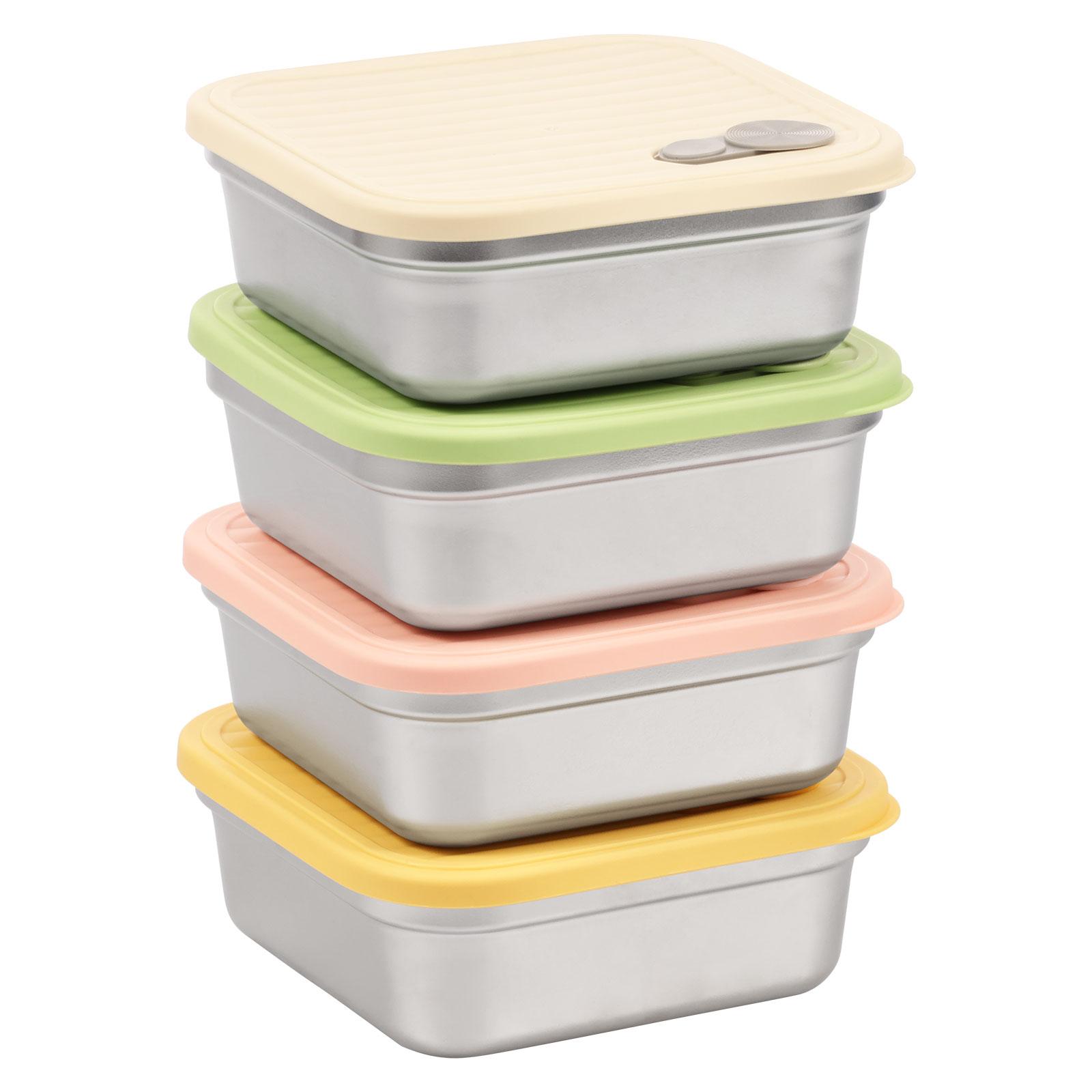 

4 Pcs Stainless Steel Lunch Box Single/Double Grid Sandwich Container with Lid Reusable Sealed Leak Proof Fruit Salad Bento Box