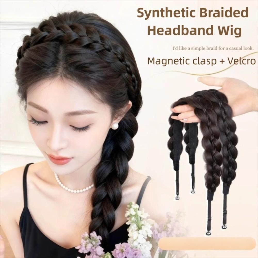 Magnetic Braided Headband Wig Headwear Retro Head Hoop Fishbone Braids Hair Bands Party