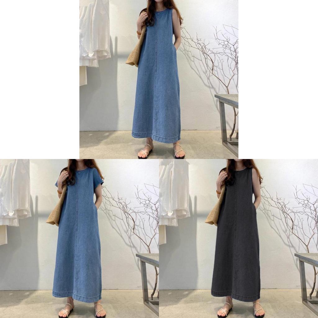 Bohemian Denim Dress With Pockets And Loose Fit For Casual Spring Wear