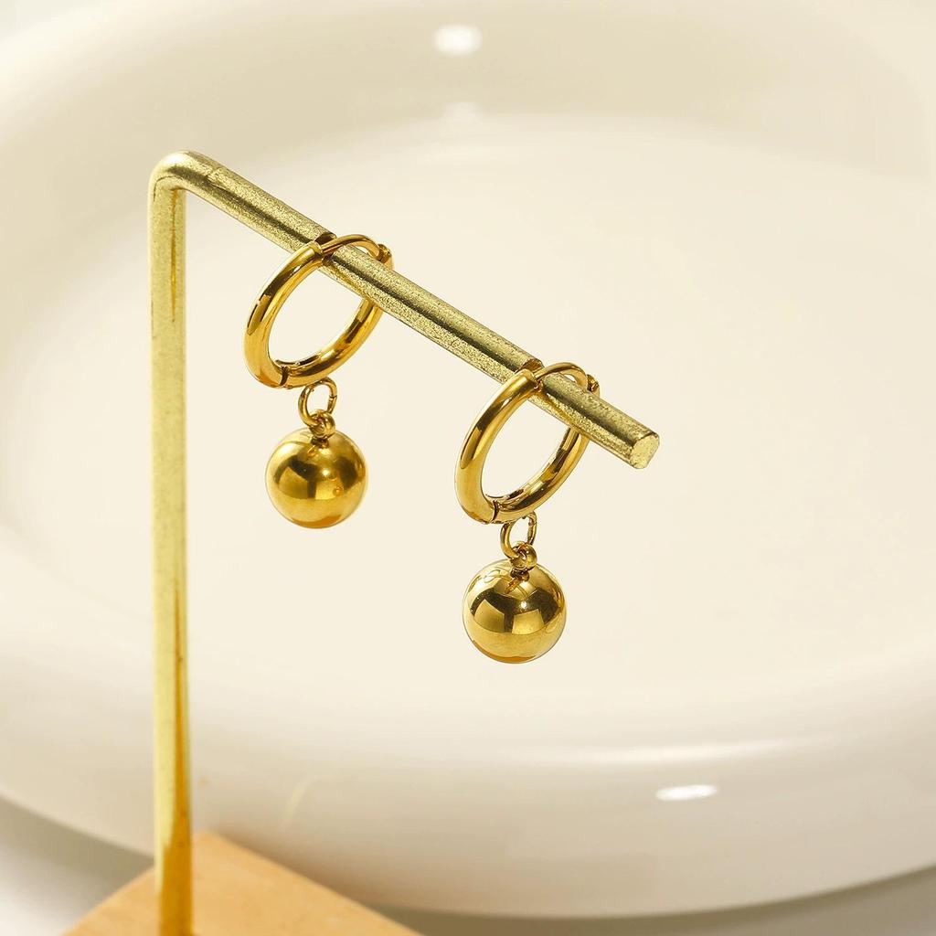 Titanium Steel Minimalist Round Bead Hoop Earrings - Fashionable, Colorfast Ear Cuffs for Women