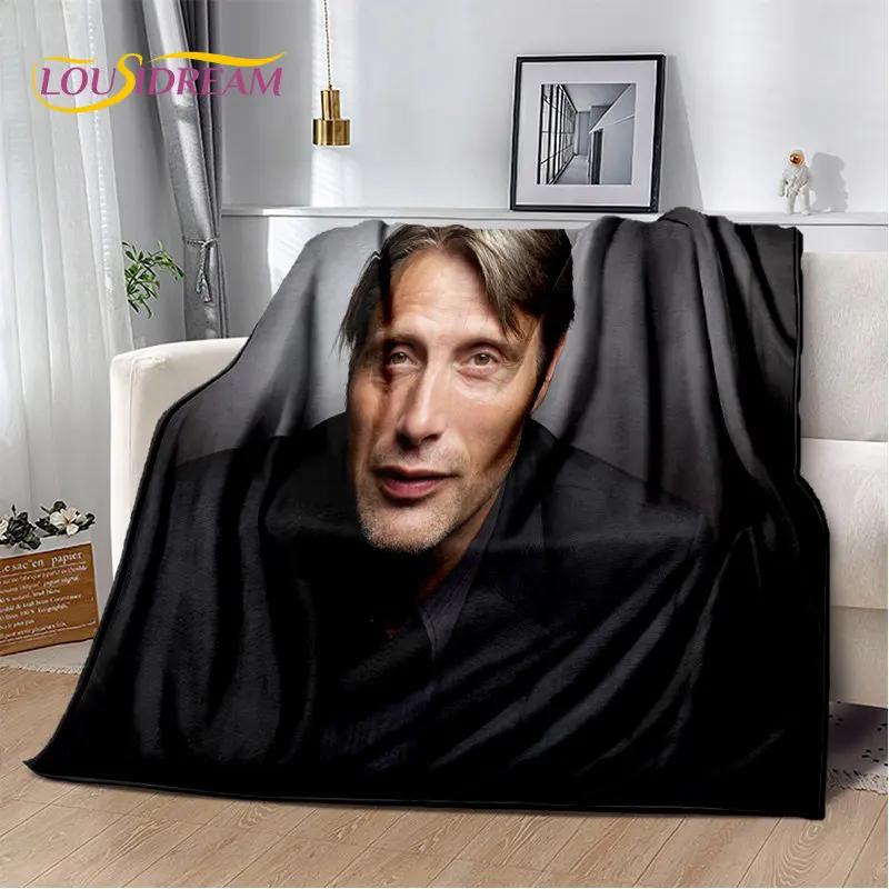 3D Mads Mikkelsen Schauspieler Star Weiche Plüschdecke, Flanelldecke Überwurfdecke für Wohnzimmer Schlafzimmer Bett Sofa Picknick Abdeckung Kinder