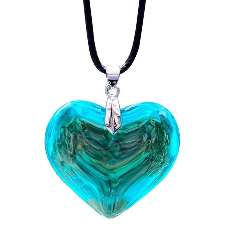 Koreanische Mode Lederseil Halskette Damen Verstellbar Elegant Glas Liebesherz Anhänger Choker Schmuck Weihnachtsgeschenk