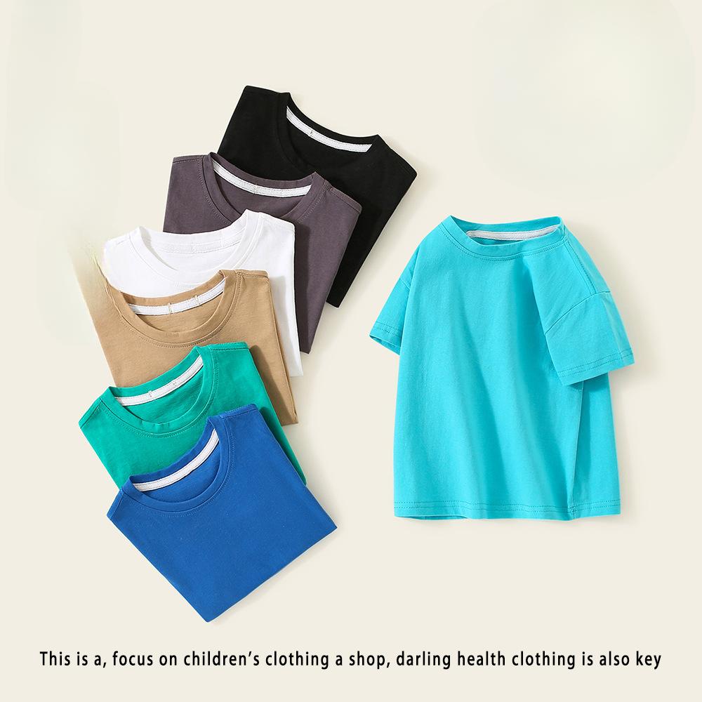 

Детская футболка ярких цветов с короткими рукавами, хлопковая новая летняя футболка с короткими рукавами для мальчиков и девочек, топ в западном стиле