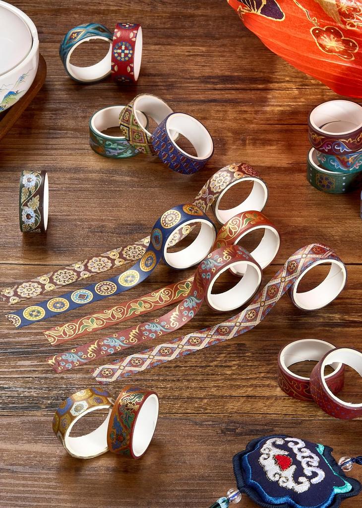 YUBBAEX Set of Masking Tape with Floral and Geometric Washi and Gold Foil Floral Decorating Tape for DIY Bullet and Gift Wrapping 20-Roll