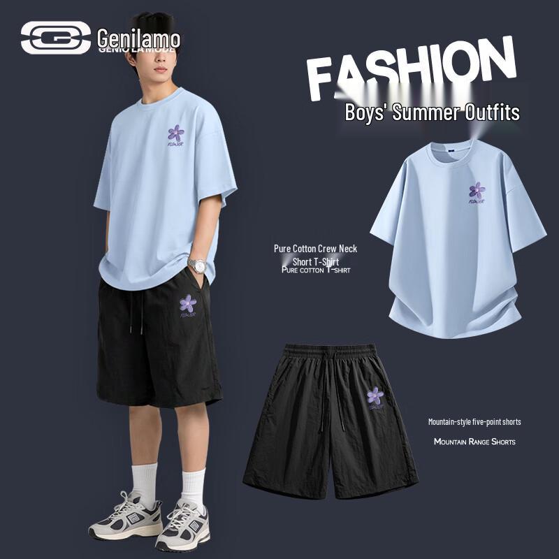 GENIOLAMODE Men s Trendy Short-Sleeve & Shorts Sportswear Set XL