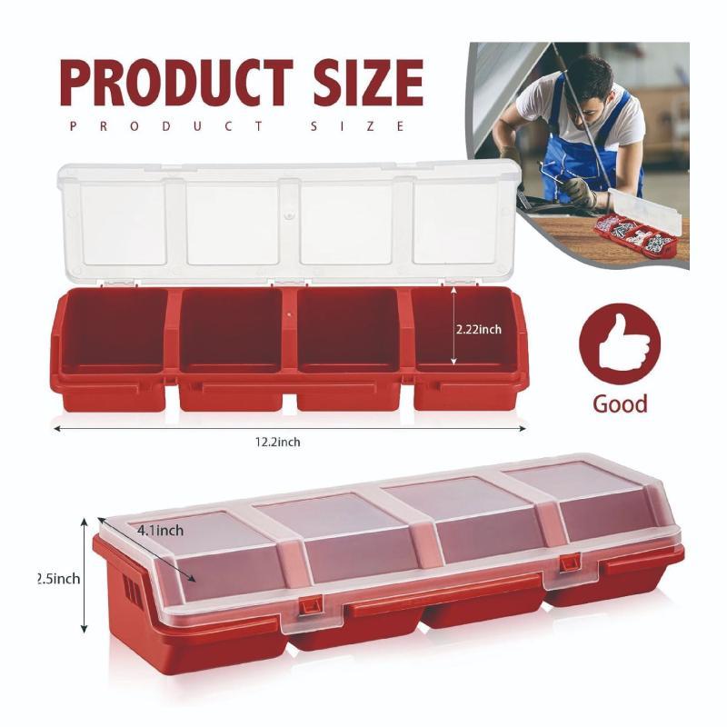 Plastic Screw Organizer Box With 4 Compartments Portable Tool Parts Storage Bin With Lid For Hardware Small Parts Display