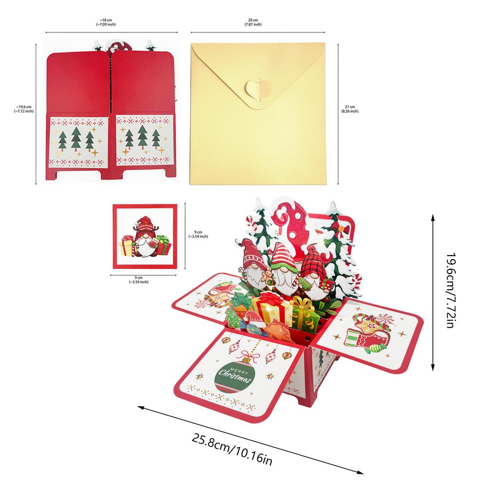 

3D Card Christmas Tree Gnome Card With Light And Music Funny Winter Table Centerpiece For Adults Kids Home Party Desk Mantel красный