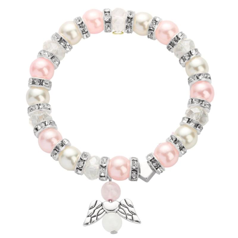 Fashionable Crosses Angel Charm Bracelet In Blushes Pearls for Thoughtful Gift Giving and Personalize Adornment
