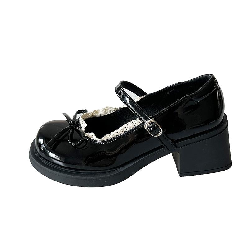 French retro Mary Jane small leather shoes for women's spring and autumn new light-mouth bow single shoes with skirts