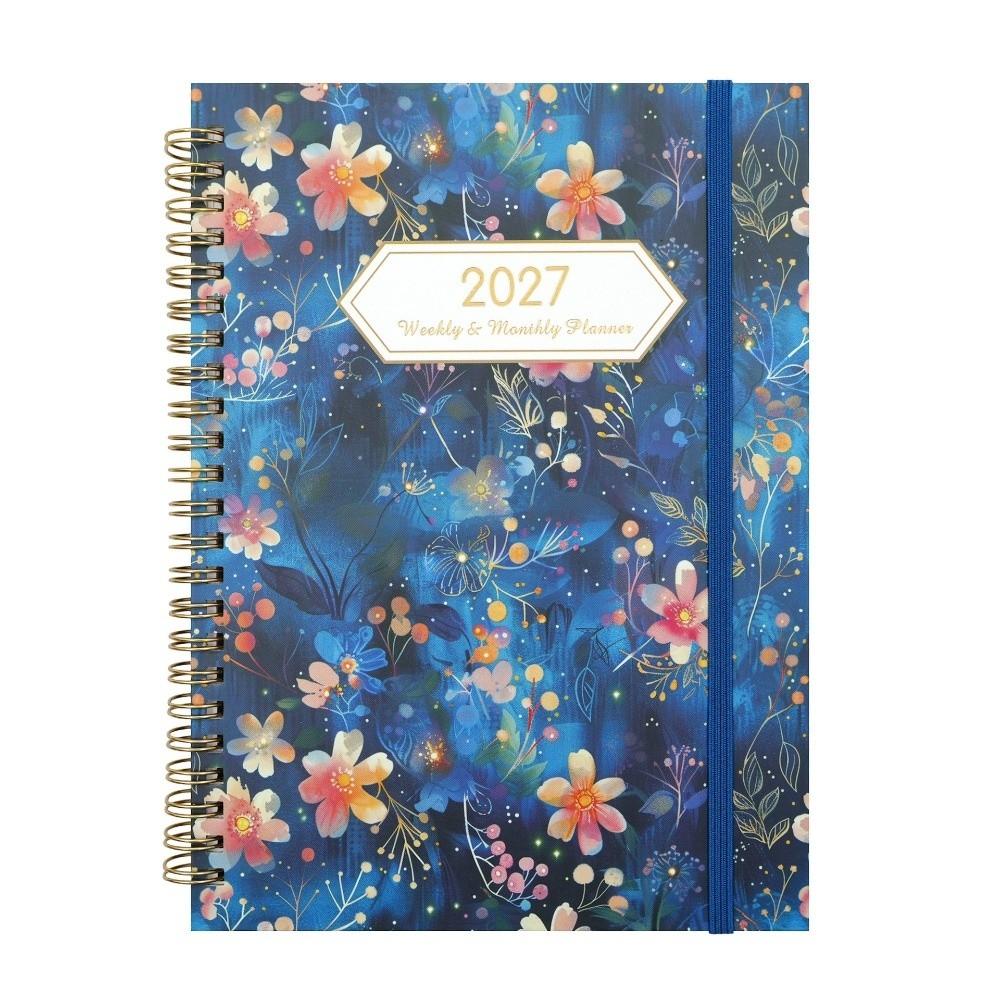 Paper Made 1117 Weekly Planner Solid Color Twin Wire Binding Floral Spiral Notebook Flexible Cover Tab Divided A1 Agenda Book
