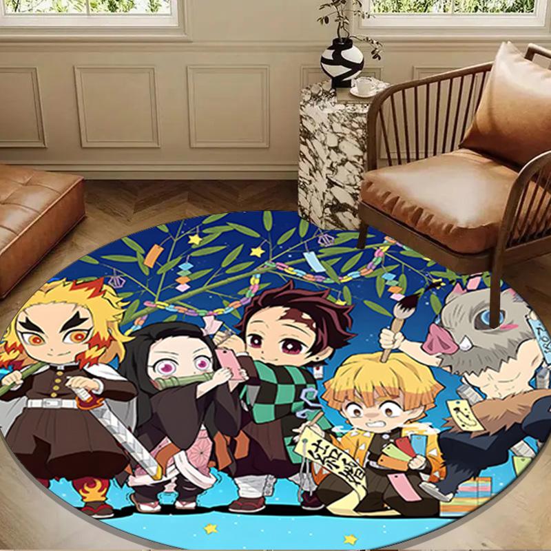 Happy Birthday Celebration Demon Round Mat, Anti-slip Circle Carpet Chair Rug For livingroom,Bedroom, Doormat Home Decor Gift Christmas Gifts