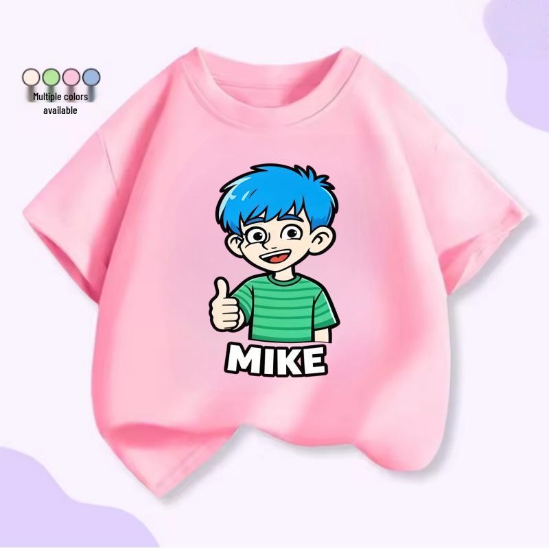 Unisex Kids Cartoon Print Cotton T-Shirt, Short Sleeve, Summer Trendy Top 130 cm