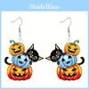 Halloween Themed Cat Pumpkin Skull And Dog Pattern Women Earrings Acrylic