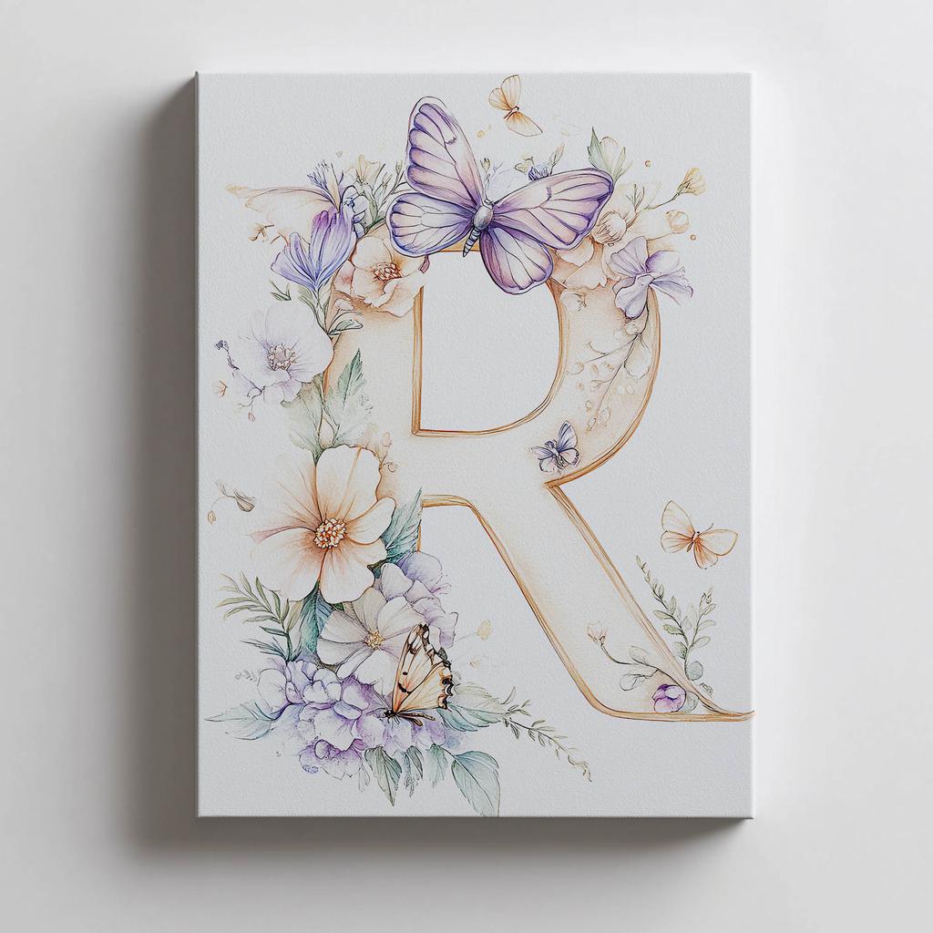 R som Glädje - Blommig Affisch R som Glädje - Blommig Affisch, 50X70 Cm, Ram av Ljust Ekträ, Matt Papper 230 Gsm