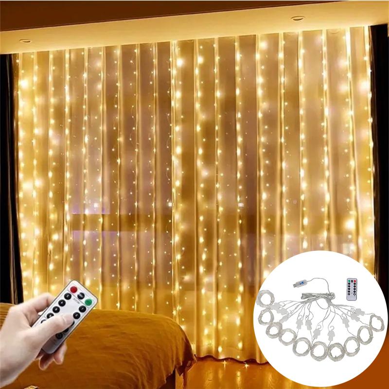 3*3m LED Curtain Lights USB Powered 8 Mode Remote Control Fairy String,Decoration Lights For Garland Wedding Home Bedroom
