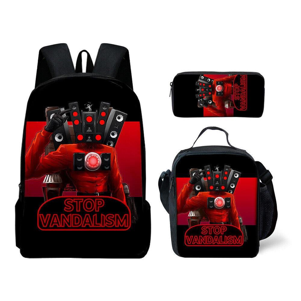 Fast Delivery Skibidi Toilet Backpack Cross-border Fashion Backpack Retro Schoolbag Cartoon Backpack Three-piece Set