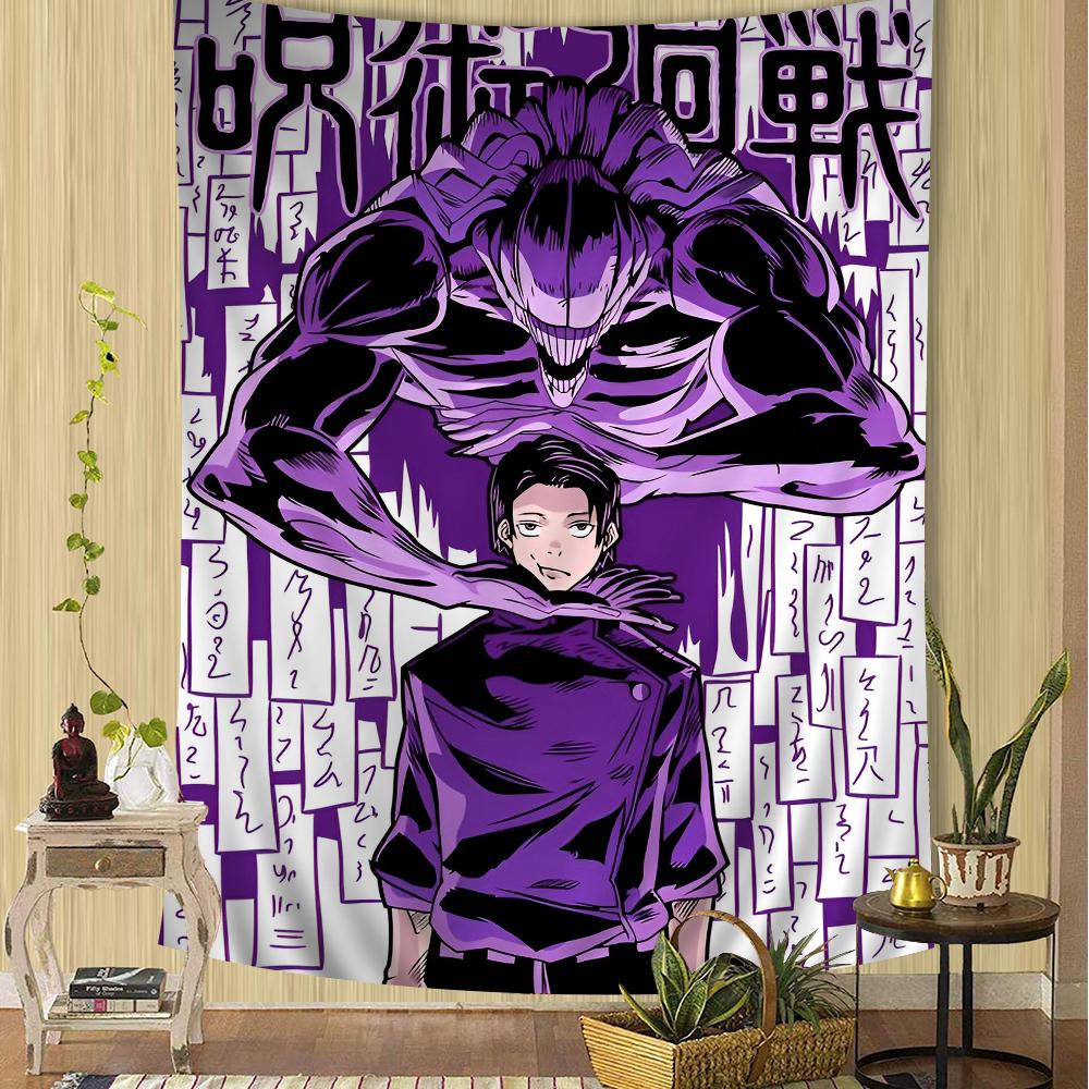 Jujutsu Kaisen Group Battle Wall Tapestry Dynamic Character Art Edgy Room Decor for Shonen Anime Action Manga Fans