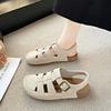 Fashion 2025 Summer Ladies Fashion Retro Matte Suede PU Hollow Closed Toe Sandals Soft Sole Sports Sandals Buckle Platform Beach