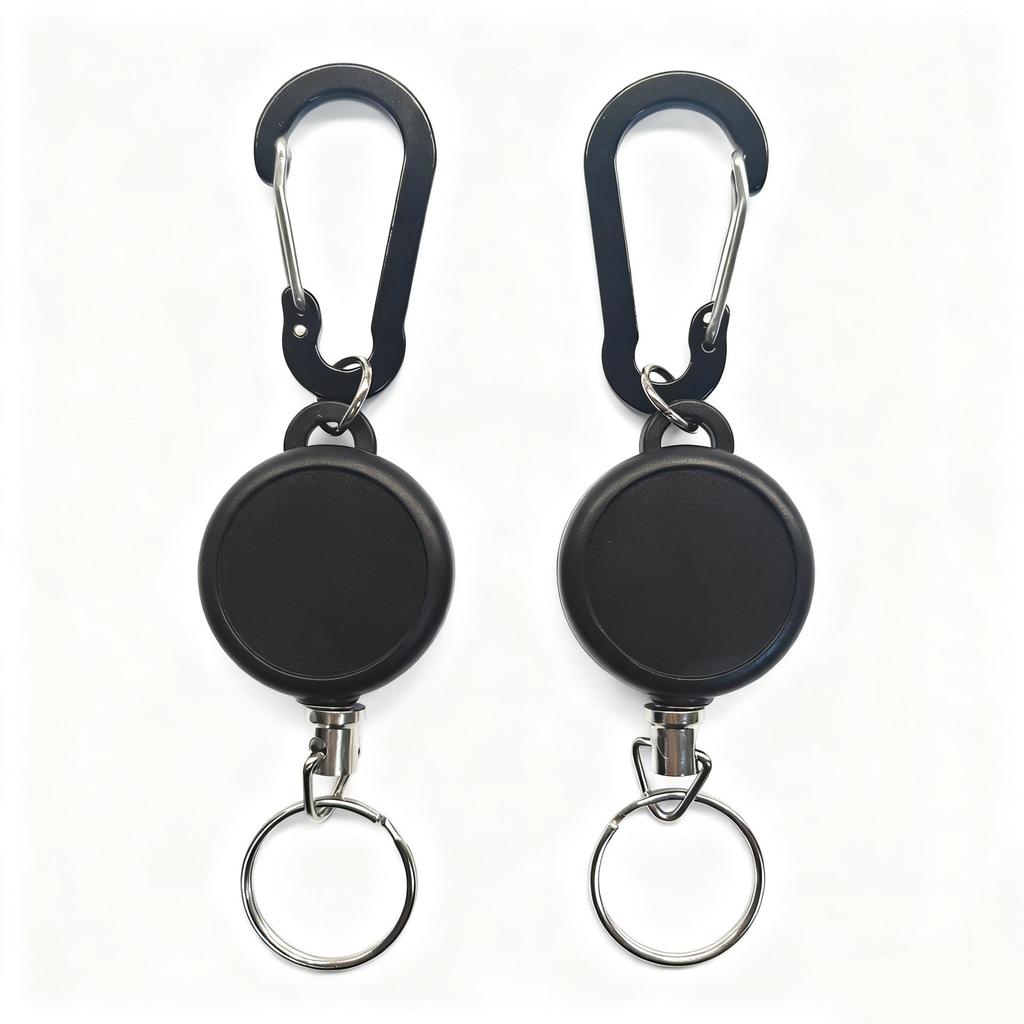 Schwarzer Diebstahlschutz-Schlüsselanhänger für Bergsteigen mit hoch elastichem Stahlseil und einziehbarem Verschluss für Camping im Freien
