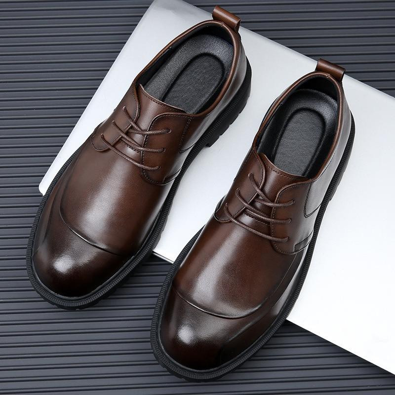 Men's Shoes Spring New Trend Platform Breathable Casual Shoes British Business Men's Wedding Leather Shoes Genuine Leather