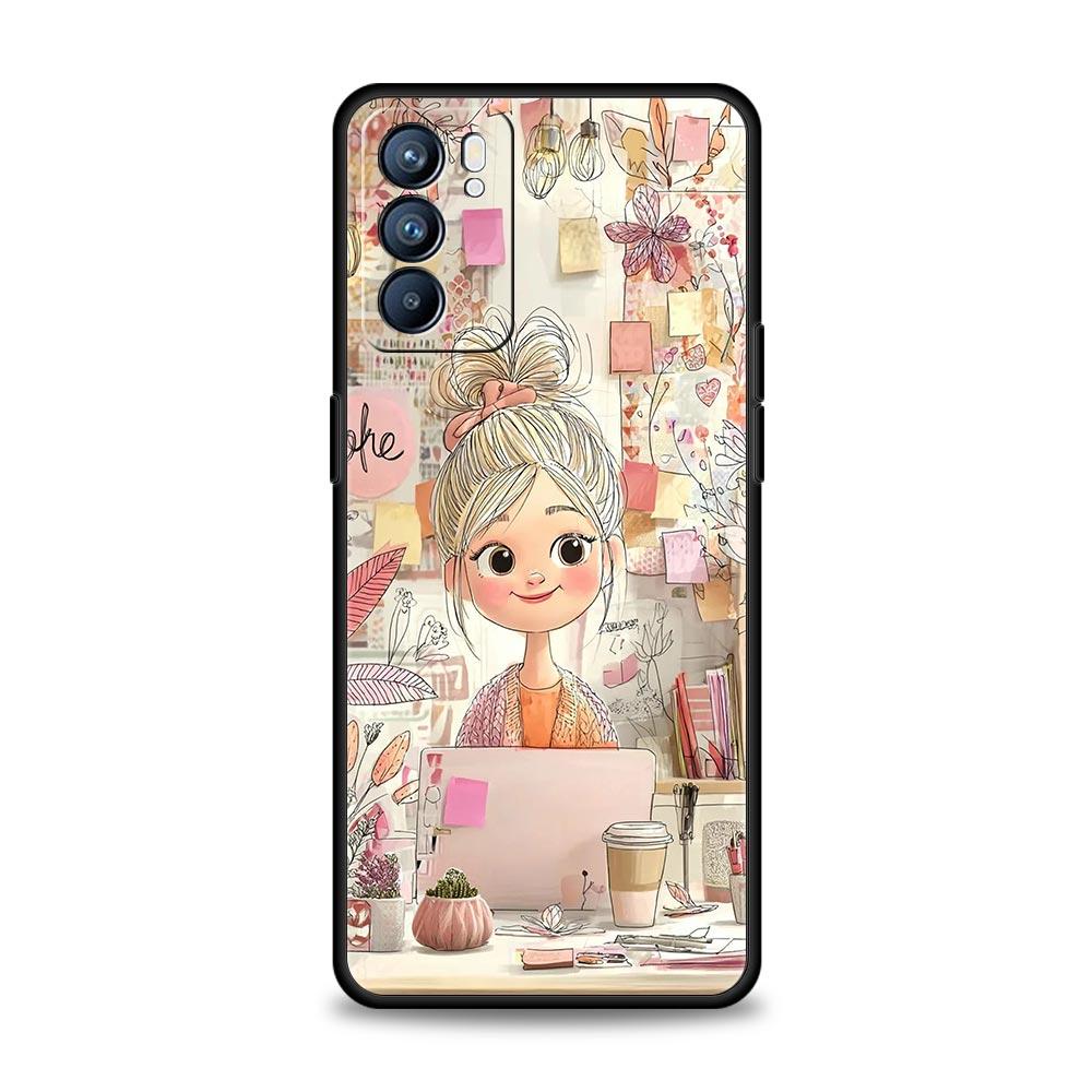 Cartoon Girl Phone Case For Oppo A17 A31 A54 A57 A78 A79 A98 Find X5 X6 Reno 6 7 8 10 11 12 13 F Pro 5G Soft TPU Cover Funda Bag