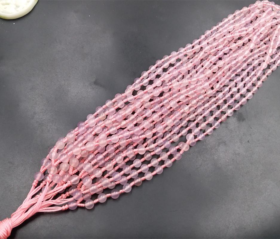 Hand-Woven 6mm Pink Jade Bead Necklace Lanyard Length: 58-60 cm
