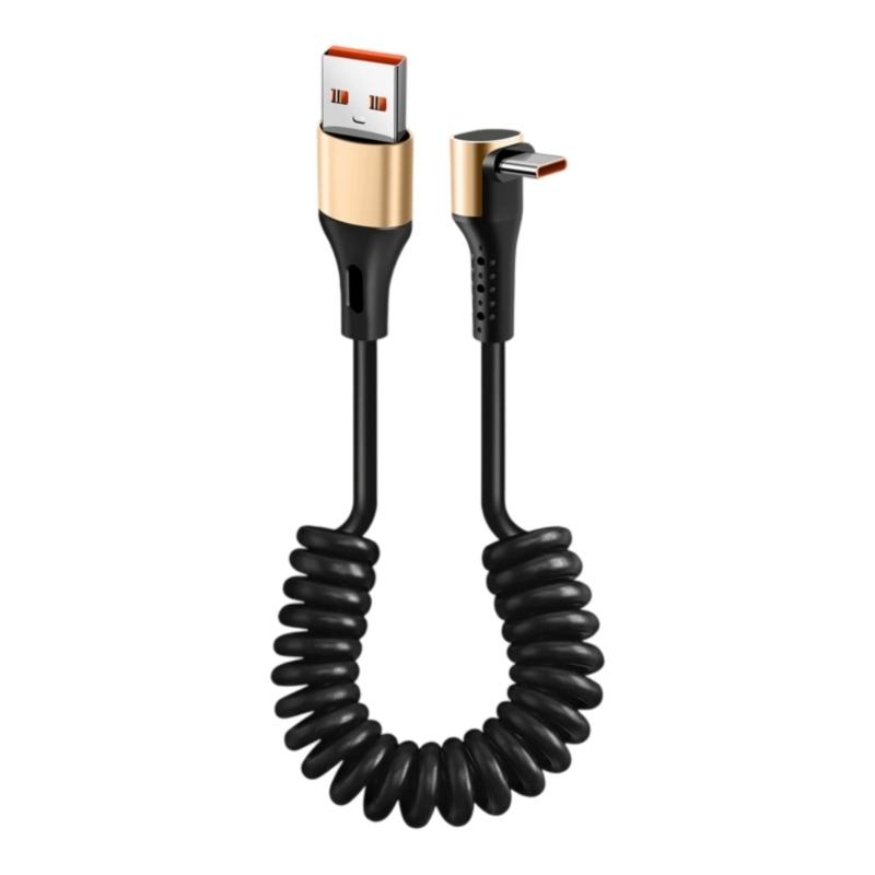 Quick Power Cable Reinforced Spring USB To Type C 90 Degree Angled End Plastic Texture Suitable for Portable Devices