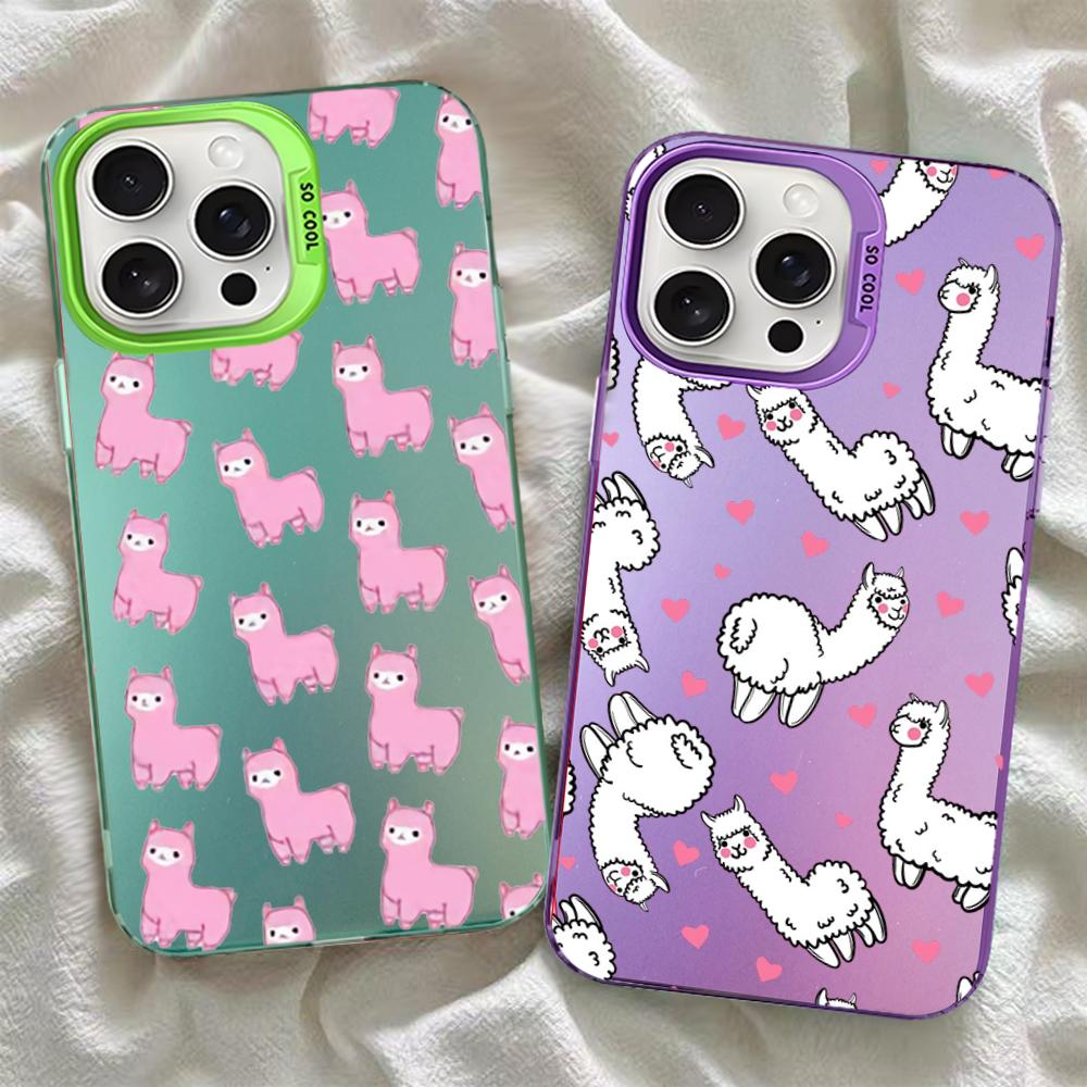 Llama Alpaca Animals Cartoon Colorful Phone Case For IPhone 16 15 14 13 12 11 Pro Max X XR XSMAX Matte Shockproof Back Cover